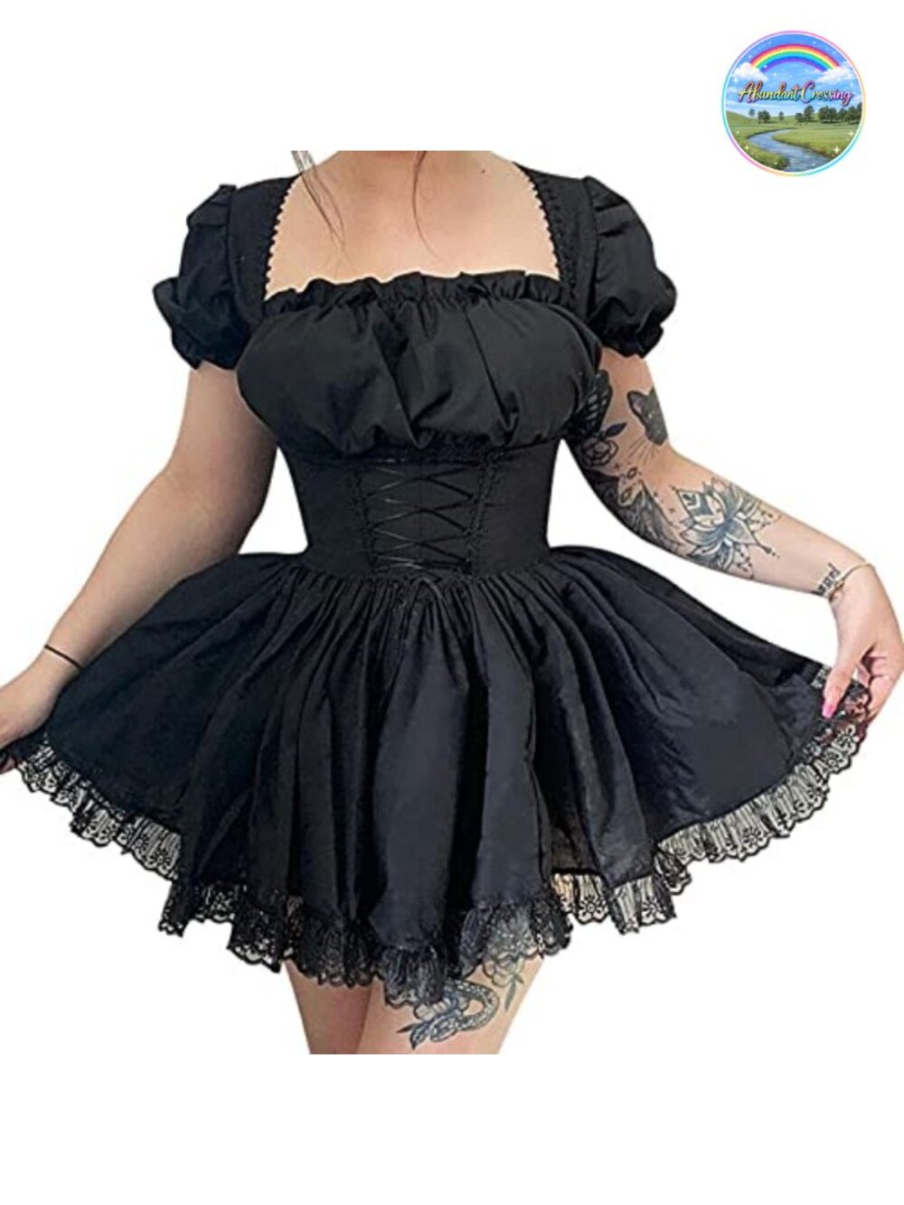 Gothic Lolita Mini Dress Puff Sleeve A Line Swing Off Shoulder